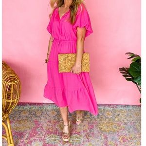 Pomp & Circumstance Boutique Entro Pink MIDI Dress - Large